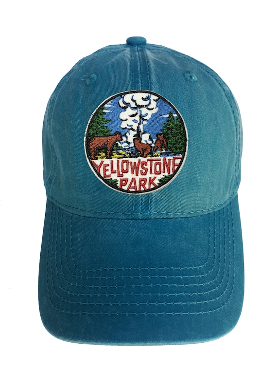 Baseball Cap With Yellowstone National Park Patch Bears Moon Mountains  Trees Explore Nature Souvenir Travel Vacation Series 