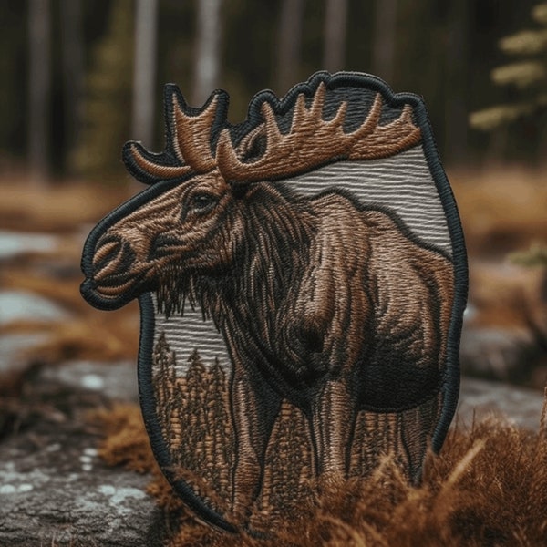 Realistic Moose Patch Iron-on/Sew-on Applique for Clothing Jacket Vest Backpack Hat, Animal Badge, Decorative Craft, Antler, Travel Souvenir