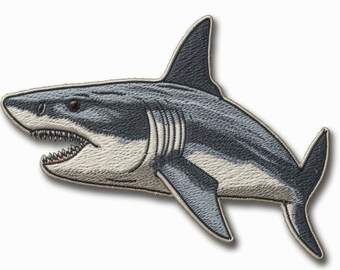 Realistic Megalodon Patch Iron-on/Sew-on Applique for Clothing Jacket Vest Backpack Hat, Ocean Animal Badge, Decorative Craft, Great White