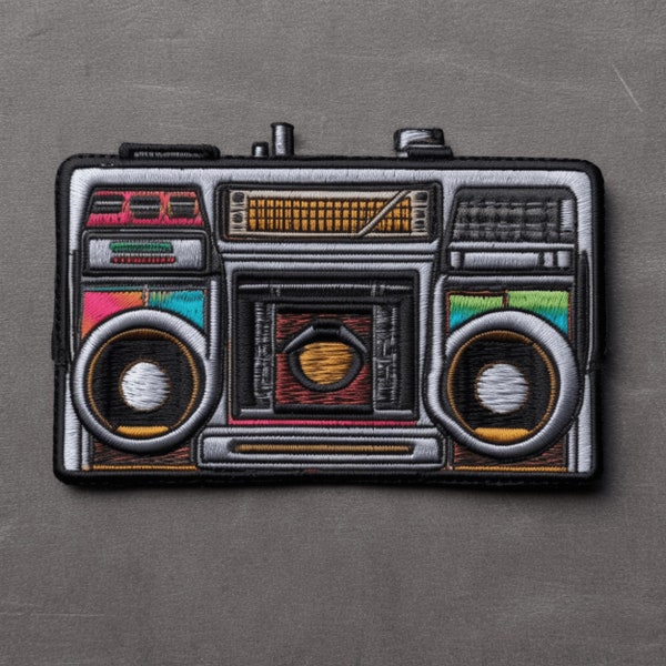 Boombox Patch Iron-on/Sew-on Applique for Clothing Jacket Vest Jeans Backpack, Music Badge, Decorative Craft, Cassette Tape, Radio, Retro