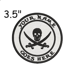 Pirate Patch Custom Your Name Personalized Tag 3.5" Embroidered DIY Iron-On Applique Clothing Vest Backpack, Biker MC Club Motorcycle, Skull