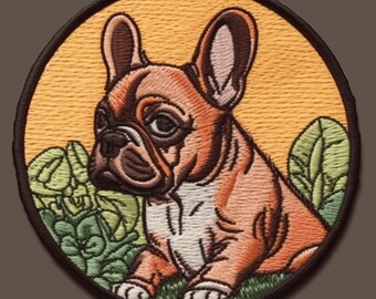 French Bulldog Patch Iron-on/Sew-on Applique for Clothing Jacket Vest Jeans Backpack Hat, Animal Badge, Decorative Craft, Canine K9, Puppy