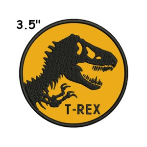 Jurassic Dinosaur T-rex Logo Patch Embroidered Iron-on Applique for Clothing Backpack Vest Jeans Tyrannosaurus Raptor Fossil Extinct Animals