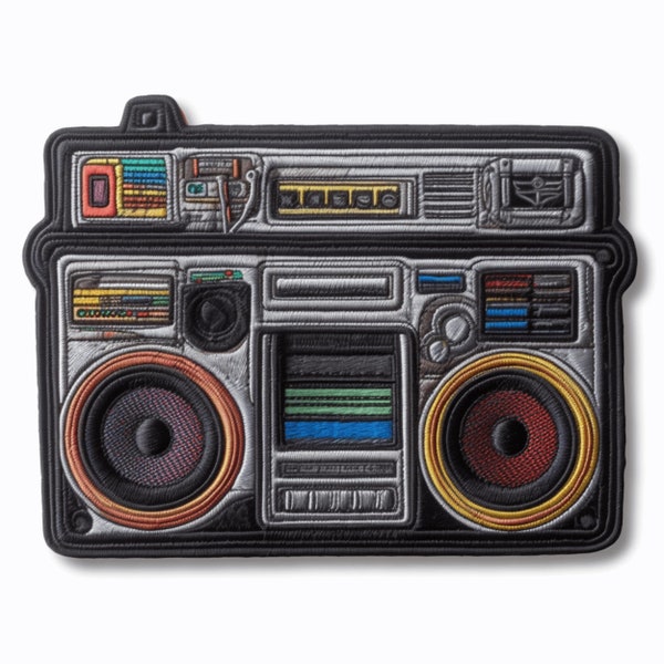 Boombox Patch Iron-on/Sew-on Applique for Clothing Jacket Vest Jeans Backpack, Music Badge, Decorative Craft, Cassette Tape, Radio, Retro