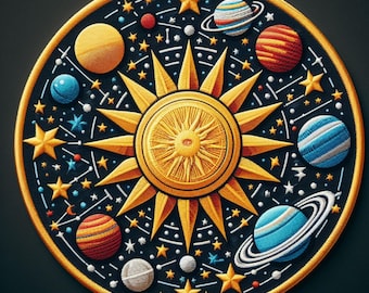 Solar System Patch Iron-on/Sew-on Applique for Clothing Vest Jacket Backpack, Space Badge, Sun & Planets, Stars, Galaxy, Celestial, Cosmic