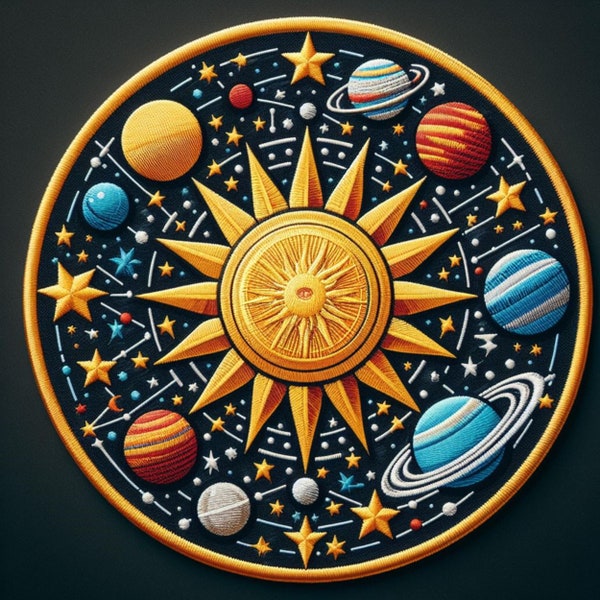 Solar System Patch Iron-on/Sew-on Applique for Clothing Vest Jacket Backpack, Space Badge, Sun & Planets, Stars, Galaxy, Celestial, Cosmic