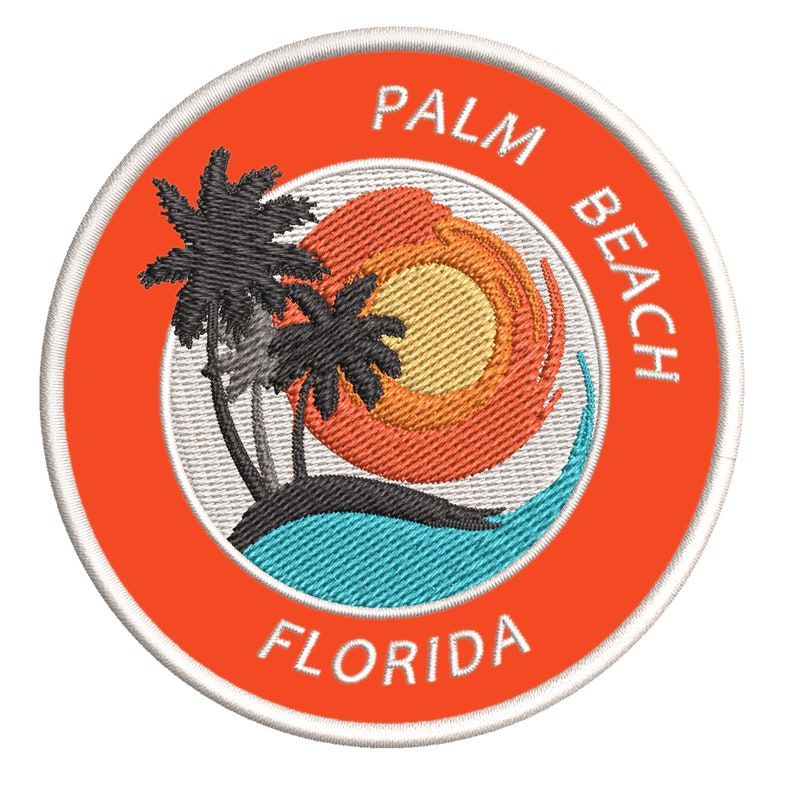 Florida 3.5 Iron-on or Sew-on Beach Life Ocean Adventure Tropical Embroidered Patch Souvenir Travel Vacation Series Palm Beach