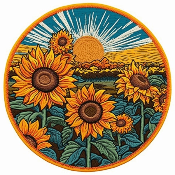 Sunflower Patch Iron-on/Sew-on Applique for Clothing Jacket Vest Jeans Backpack, Floral Badge, Decorative Craft, Flower, Nature, Souvenir