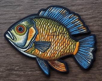 Blue Gill Fish Patch Iron-on/Sew-on Applique for Clothing Jacket Vest Jeans Backpack Hat, Animal Badge, Decorative Craft, Lake Pond, Fishing