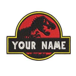 Custom Patch "YOUR NAME" Personalized Tag Jurassic T-Rex Dinosaur Logo Patch Embroidered Iron-on DIY Applique Vest Clothing Costume Uniform