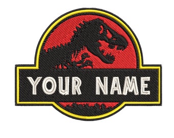 Custom Patch "YOUR NAME" Personalized Tag Jurassic T-Rex Dinosaur Logo Patch Embroidered Iron-on DIY Applique Vest Clothing Costume Uniform