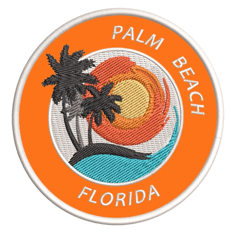 Florida 3.5 Iron-on or Sew-on Beach Life Ocean Adventure Tropical Embroidered Patch Souvenir Travel Vacation Series Palm Beach
