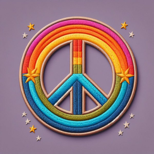 Peace Sign Patch Iron-on/Sew-on Applique for Clothing Vest Jacket Backpack Hat, World Peace, Rainbow, Hippie Badge, Retro, Flower Power