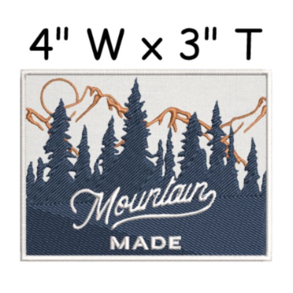 Mountain Made Forest Trees Patch Embroidered DIY Iron-On Custom Applique Clothing Vest Backpack, Outdoor Nature Adventure Badge Hiking Trail