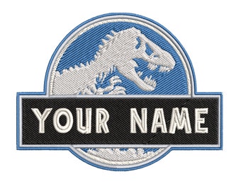 Custom Patch YOUR NAME Personalized Name Tag Embroidered Iron-on Applique for Vest Clothing Halloween Costume, Jurassic Dinosaur T-Rex Logo