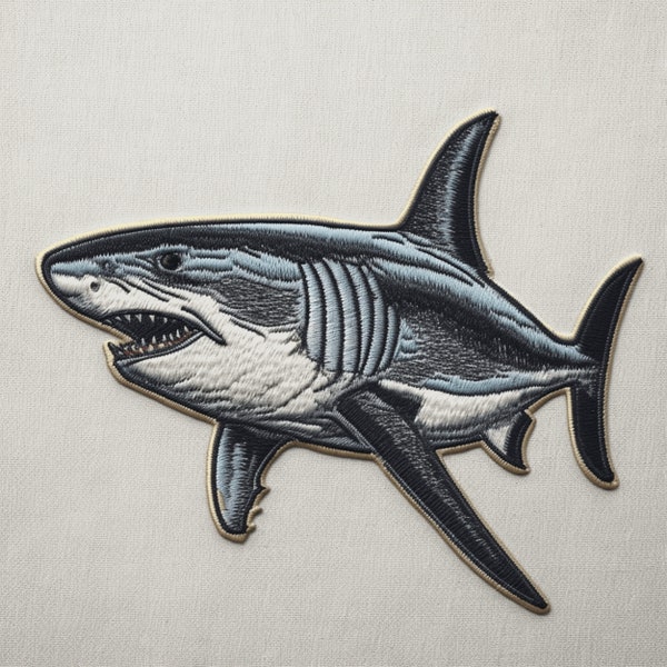 Realistic Great White Shark Patch Iron-on/Sew-on Applique for Clothing Jacket Vest Backpack Hat, Animal Badge, Decorative Craft, Ocean, Sea