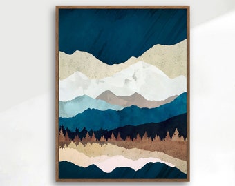 Wood Framed Abstract Mountain Canvas Wall Art, Nordic Decor