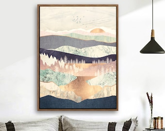 Abstract Landscape Canvas Art, Wood Framed Nordic Print