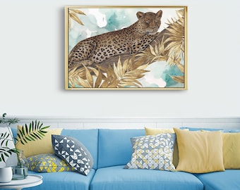 Gold Frame Texture of Dreams Orange/Black Jaguar Painting, Wall Art, Wall Decor Living Room Decor Bedroom Decor Office Decor Set Of 1