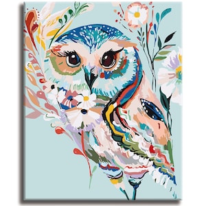 Floral Owl Paint by Numbers Colorful Oil Painting Abstract 16x20 Framed DIY Paint by Numbers Kit for Adults Beginners