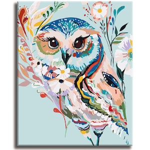 Paint by Numbers for Kids Ages 8-12 DIY Neon Owl Paint by Number on Rolled  Canvas Colorful Paintworks Animals, Without Frame, 20x16 Inch 