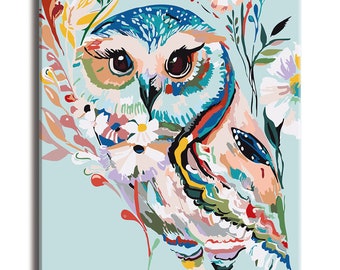Floral Owl Paint by Numbers Colorful Oil Painting Abstract 16x20 Framed DIY Paint by Numbers Kit for Adults Beginners