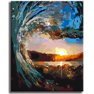 The Wave Paint by Numbers Colorful Oil Painting Abstract 16x20 Framed DIY Paint by Numbers Kit for Adults Beginners