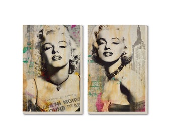 Marilyn Monroe Movie Star Poster Picture Wood Panel Print Large Wall Art, Unique Wooden Texture Home Wall Decor, Housewarming Gift Set of 2