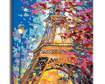 Floral Tower Paint by Numbers Colorful Oil Painting Abstract 16x20 Framed DIY Paint by Numbers Kit for Adults Beginners