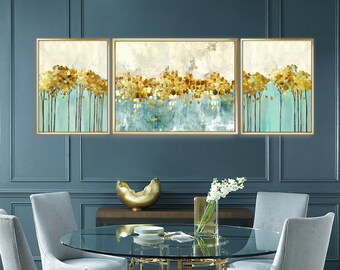 Gold Foil Abstract Canvas Wall Art, Set of 3