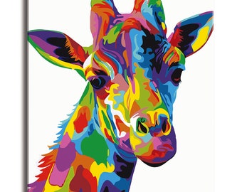 Colorful Giraffe Paint by Numbers Colorful Oil Painting Abstract 16x20 Framed DIY Paint by Numbers Kit for Adults Beginners