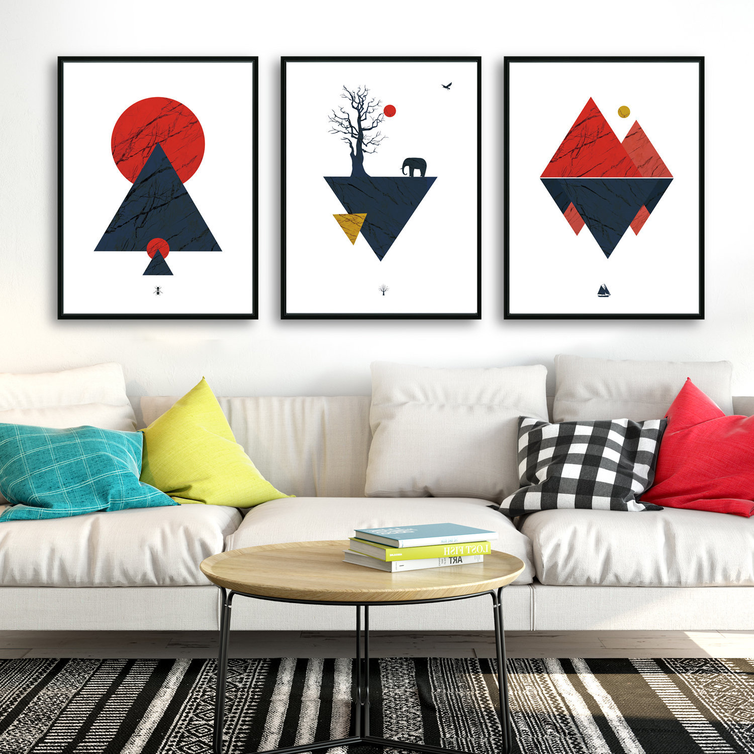 SIGNWIN Framed Canvas Print Wall Art Set Mid-Century Geometric Ring Collage Abstract Shapes Illustrations Modern Art Minimal Boho Relax Calm for Livin - 4