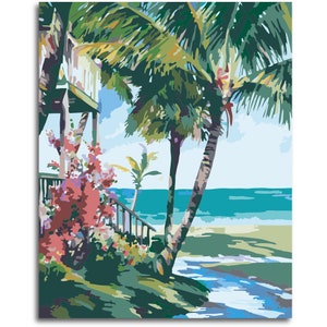 By The Beach by Numbers Colorful Oil Painting Abstract 16x20 Framed DIY Paint by Numbers Kit for Adults Beginners