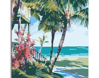By The Beach by Numbers Colorful Oil Painting Abstract 16x20 Framed DIY Paint by Numbers Kit for Adults Beginners