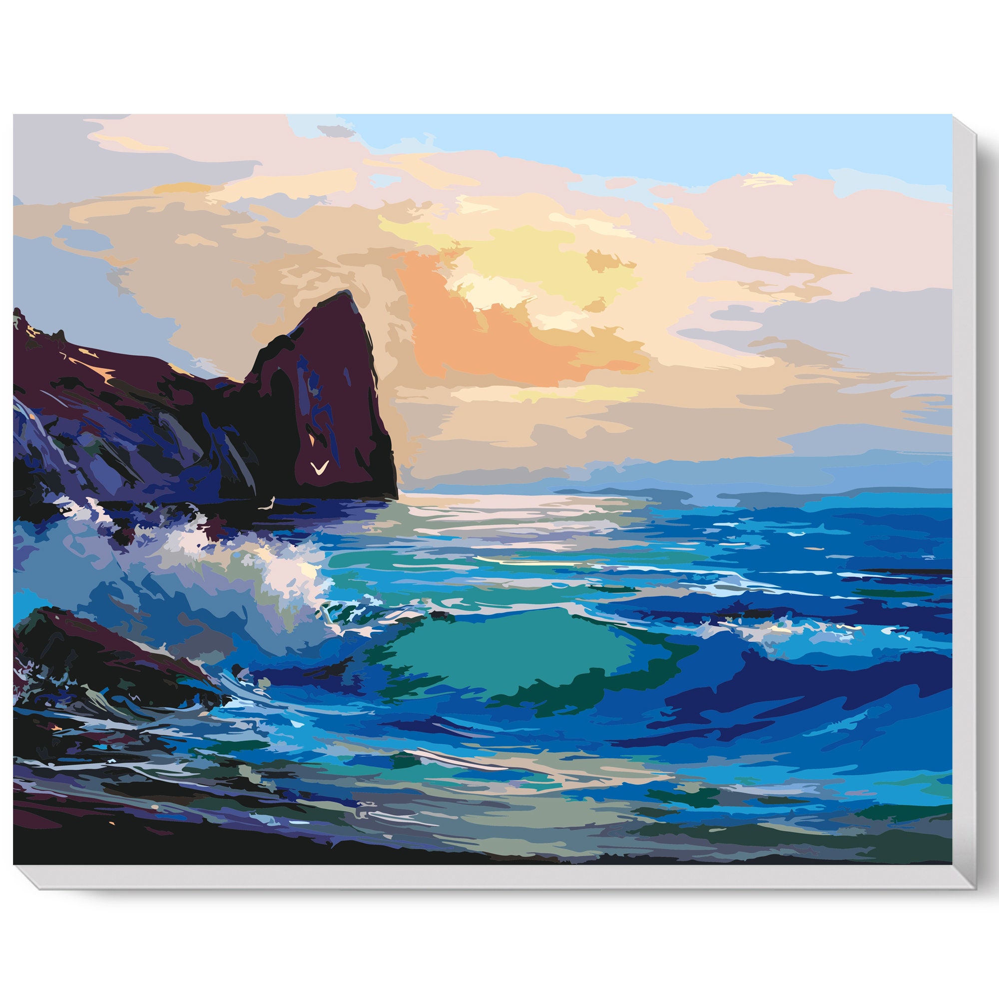 Kit de PINTURA de paisaje marino por NÚMERO para adultos, Escena de playa  de olas de la costa rocosa, Kit de pintura acrílica para principiantes,  Regalo de decoración del hogar 