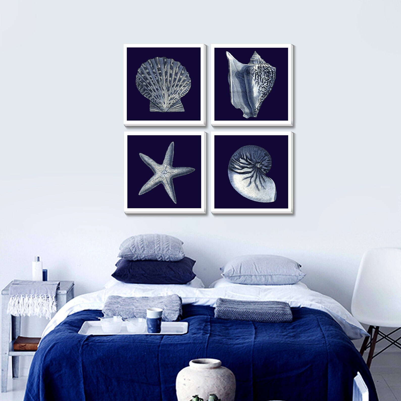 Blue Navy Beach Decor Wall Art Ocean Seashells Starfish Conch Etsy Israel