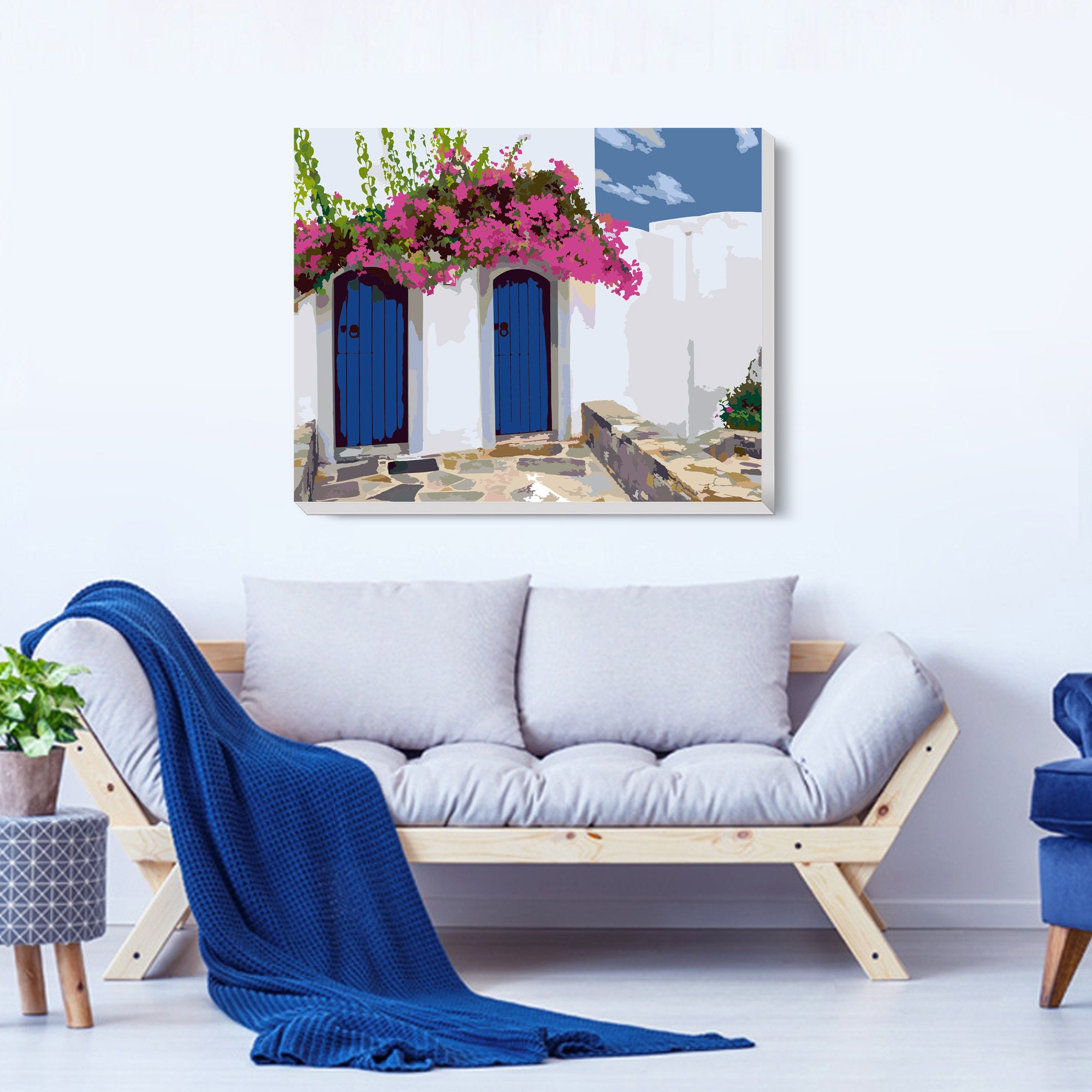 Greek Style Windows Paint by Numbers Colorful Oil Painting Etsy