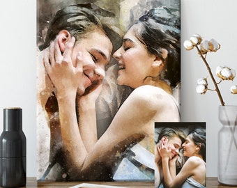 Customize Couple Portrait Watercolor, Portrait From Photo, For Him, For Her