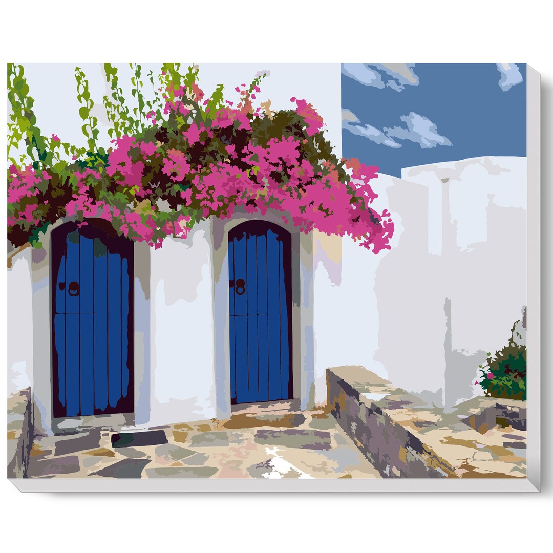 Greek Style Windows Paint by Numbers Colorful Oil Painting Abstract