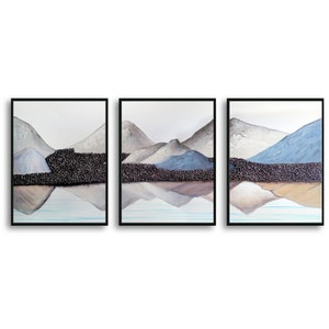 Mountain View Canvas Print Set, Abstract Landscape Wall Art, Framed Triptych