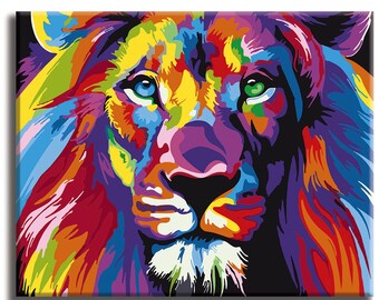Colorful Lion Paint by Numbers Colorful Oil Painting Abstract 16x20 Framed DIY Paint by Numbers Kit for Adults Beginners