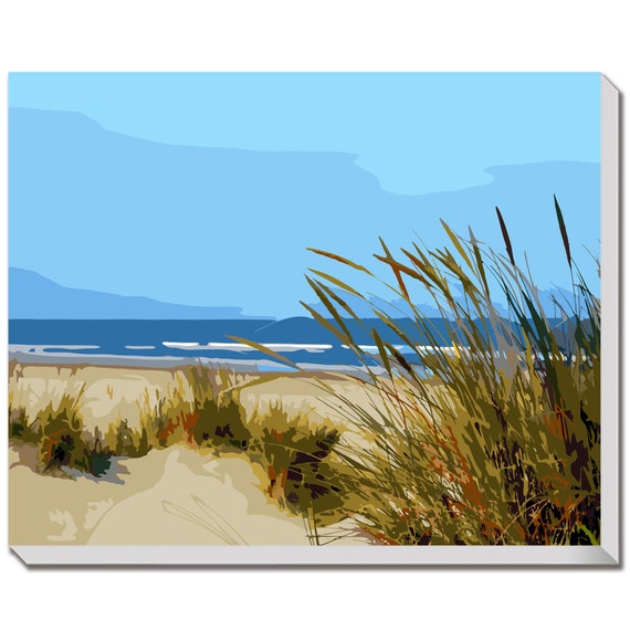 Beach Grass DIY Paint by Numbers Kit for Adults, Coastal Style Oil Painting  Framed Canvas Wall Art, Blue Ocean Landscape Seascape Painting 