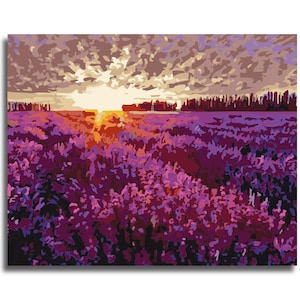 The Lavander Filed Paint by Numbers Colorful Oil Painting Abstract 16x20 Framed DIY Paint by Numbers Kit for Adults Beginners