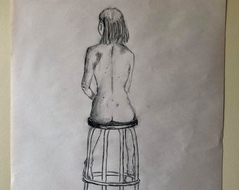 Original Drawing 'Woman on Stool'
