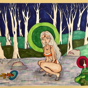 Original Marker Drawing &#39;Knife, Fish, Girl&#39;