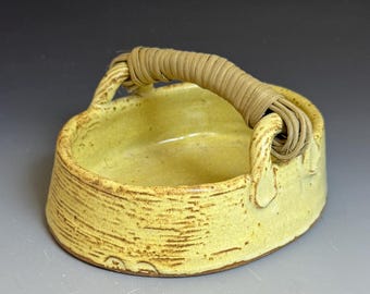 Yellow Stoneware "Basket" with Reed Handle