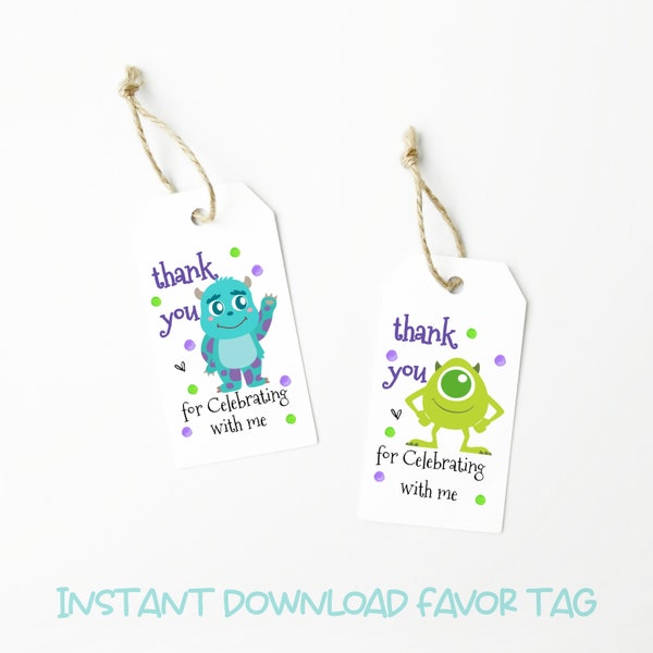 Monster Inc Inspired Favor tags, Monster Printable Favor Tags, Monster gift tags. Monster thank you tags