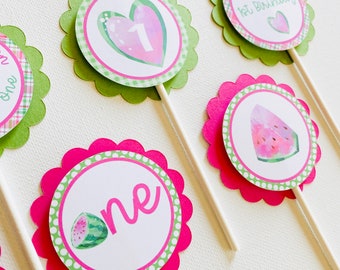 Watermelon Cupcake Toppers. Watermelon Toppers/ One in a Melon Party, Watermelon cupcake.