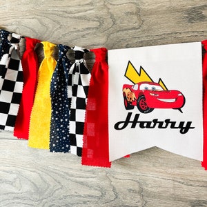 Cars Movie Inspired Birthday High Chair Banner, Lightning McQueen Inspired Highchair Banner/ Disney Cars Inspired Birthday Banner. image 10