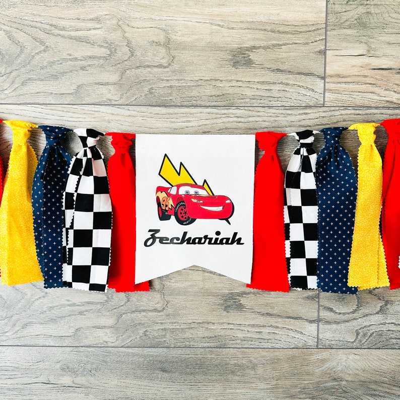 Cars Movie Inspired Birthday High Chair Banner, Lightning McQueen Inspired Highchair Banner/ Disney Cars Inspired Birthday Banner. image 8